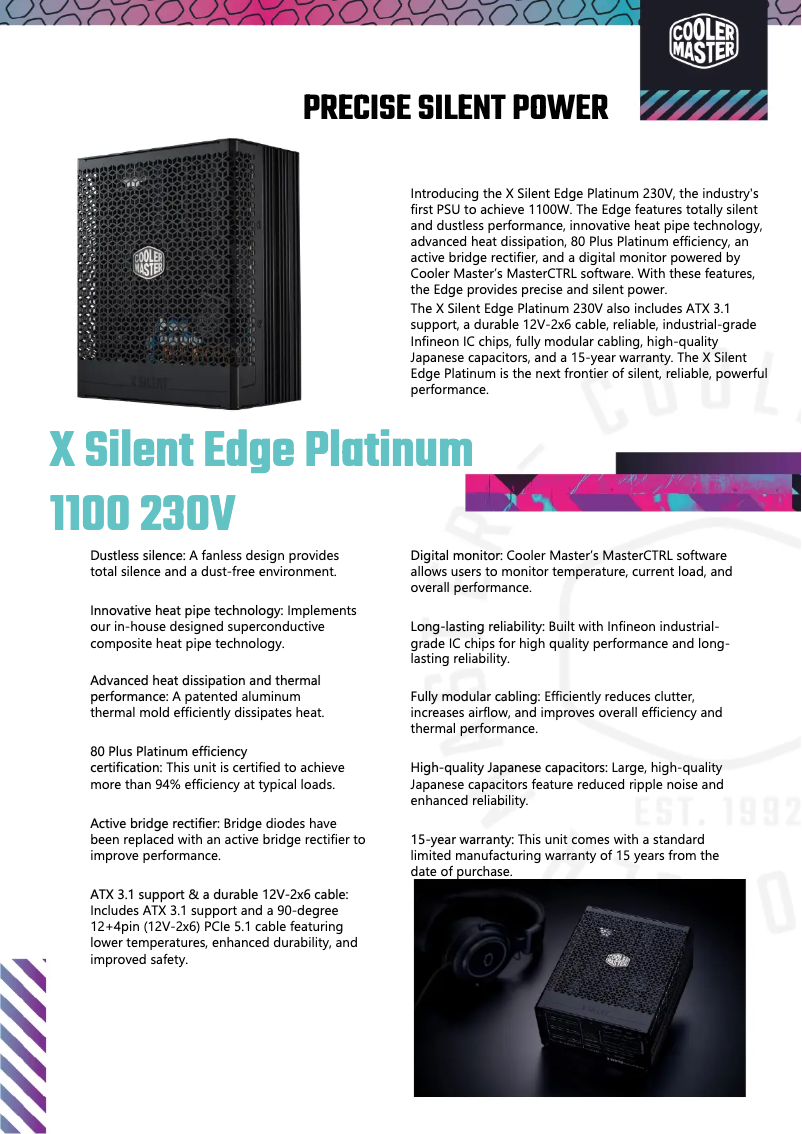 Page 1 de la notice Fiche technique Cooler Master X Silent Edge Platinum 1100