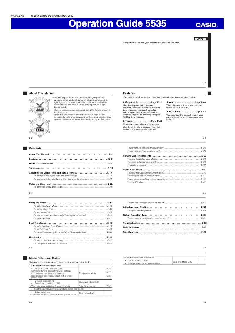 Page n°1 - Manuel utilisateur Casio G-Shock GA-800