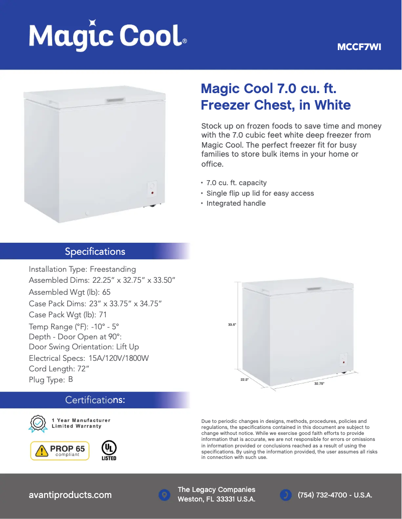Page n°1 - Fiche technique Magic Cool MCCF7WI