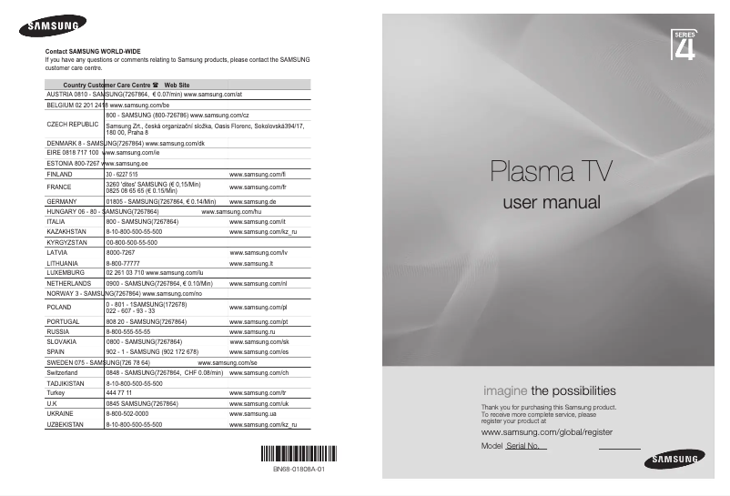 Page 1 de la notice Manuel utilisateur Samsung PS42A410C1