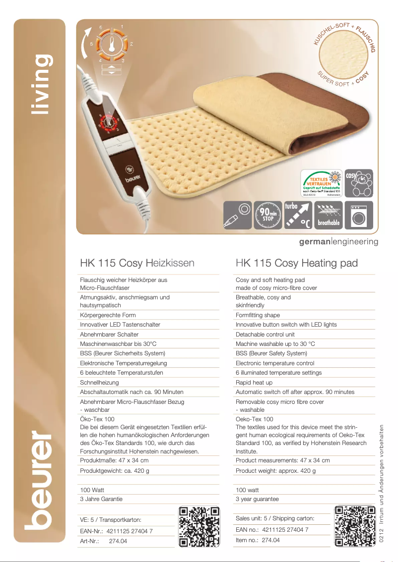 Page n°1 - Fiche technique Beurer HK 115