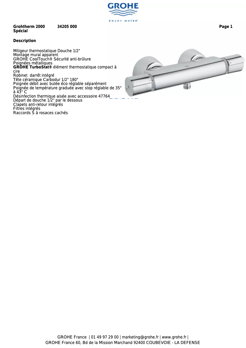 Page 1 de la notice Manuel utilisateur Grohe Grohtherm 2000