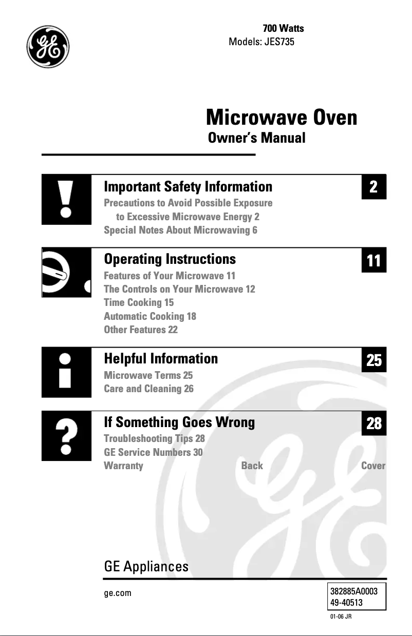 Page 1 de la notice Manuel utilisateur GE JES735WJ