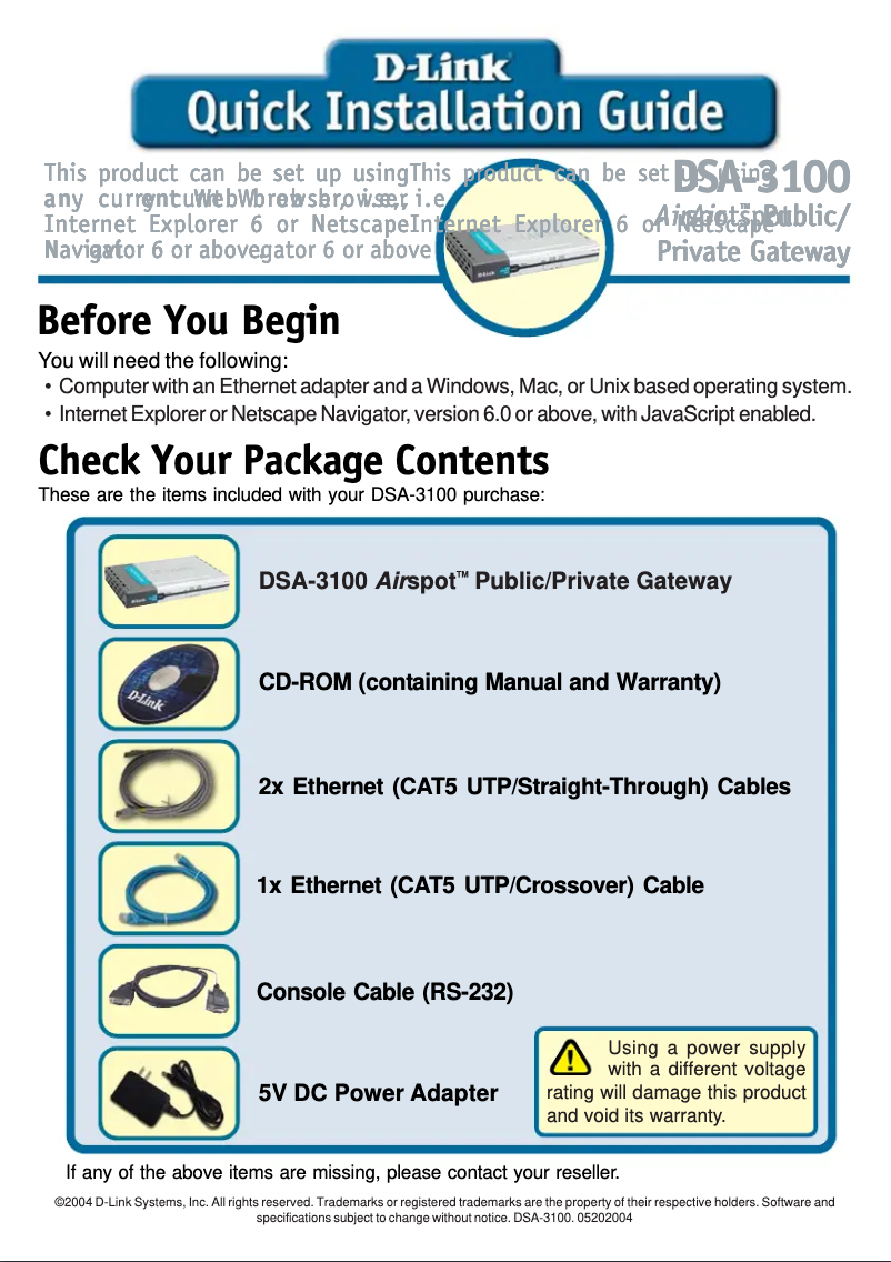 Image de la première page du manuel de l'appareil DSA-3100