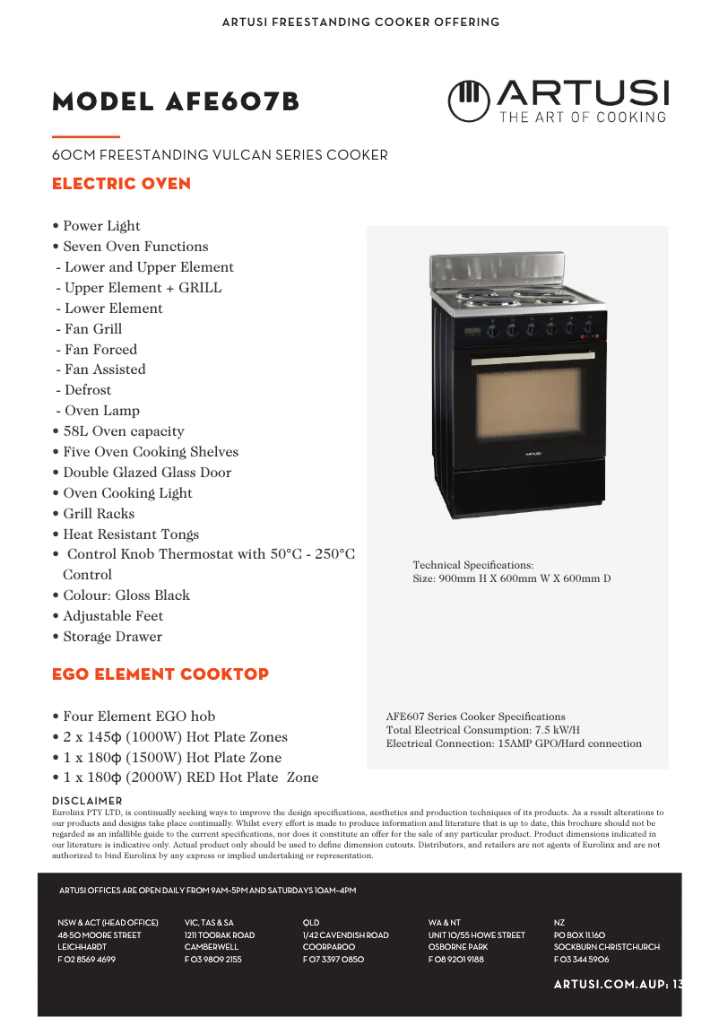 Page 1 de la notice Fiche technique Artusi AFE607B