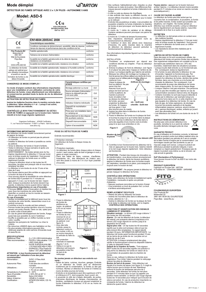 Page 1 de la notice Manuel utilisateur Fito ASD-5