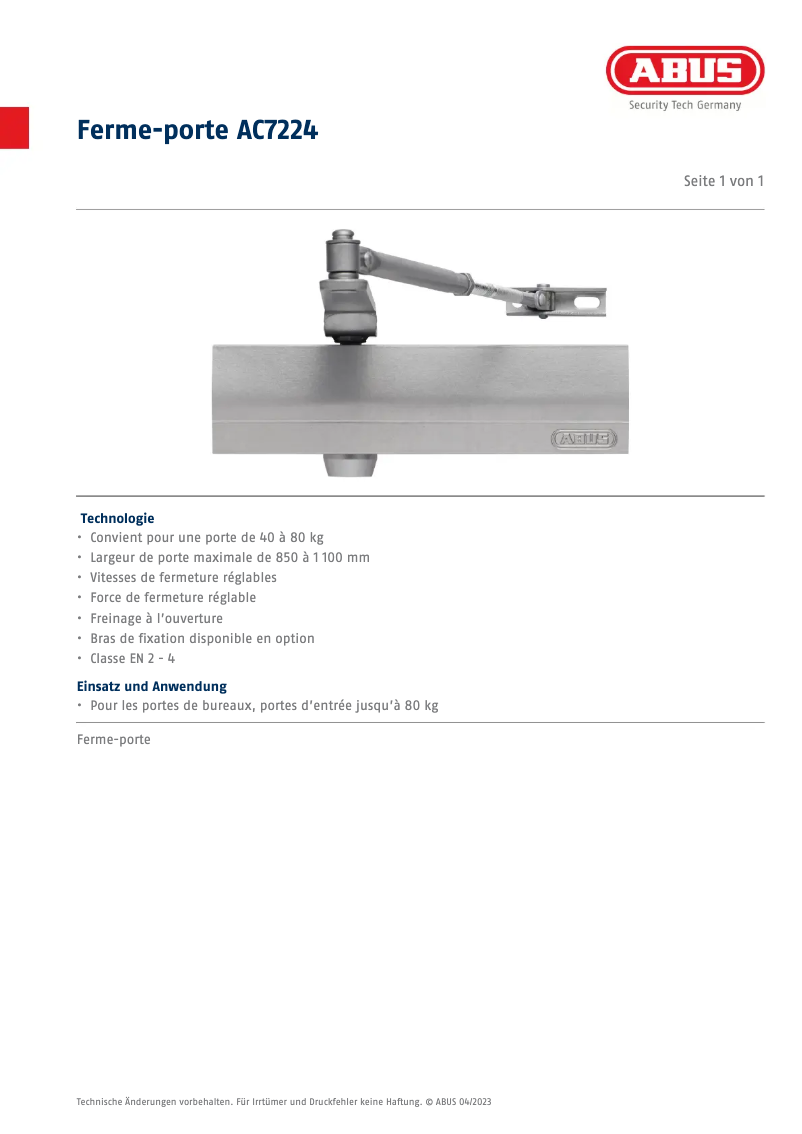 Page n°1 - Fiche technique Abus AC7224