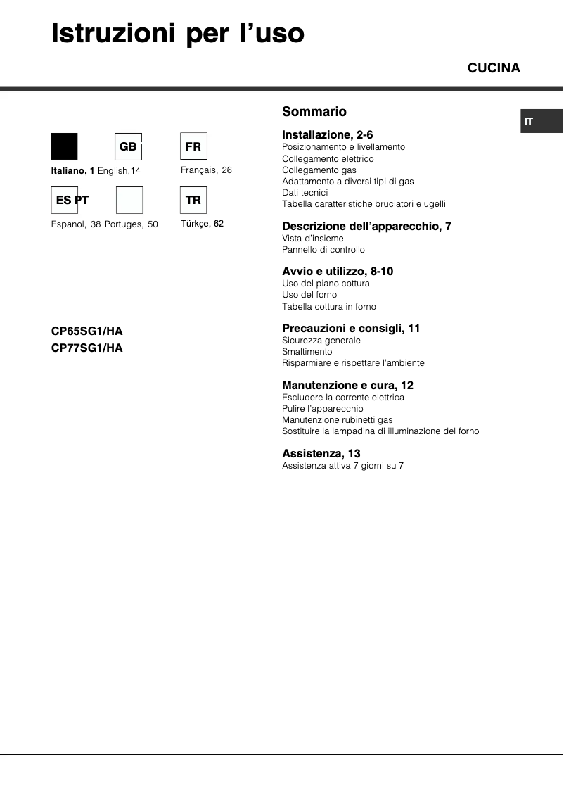 Page n°1 - Manuel utilisateur Hotpoint Ariston CP65SG1 /HA