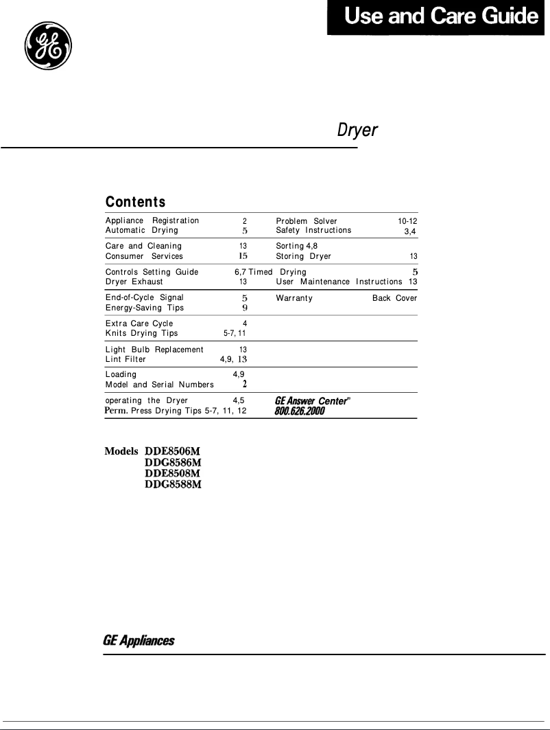 Page 1 de la notice Manuel utilisateur GE DDE8506M