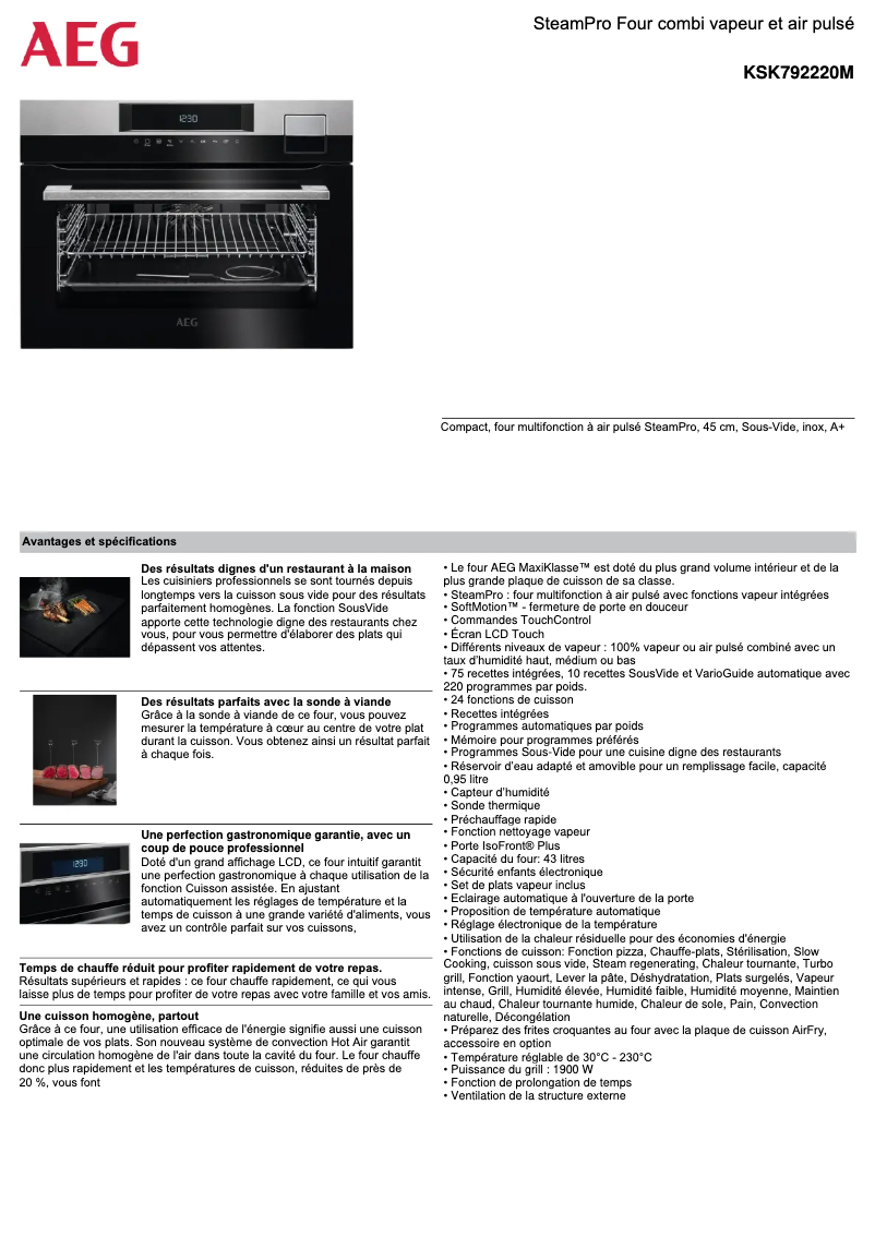 Página 1 del manual Ficha técnica AEG KSK792220M