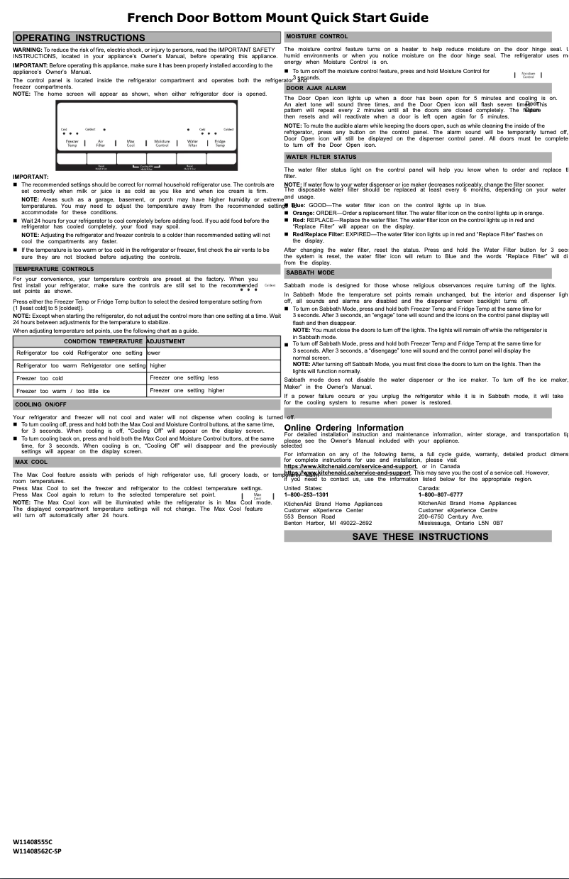 Page 1 de la notice Guide de démarrage rapide KitchenAid KRFF300EWH