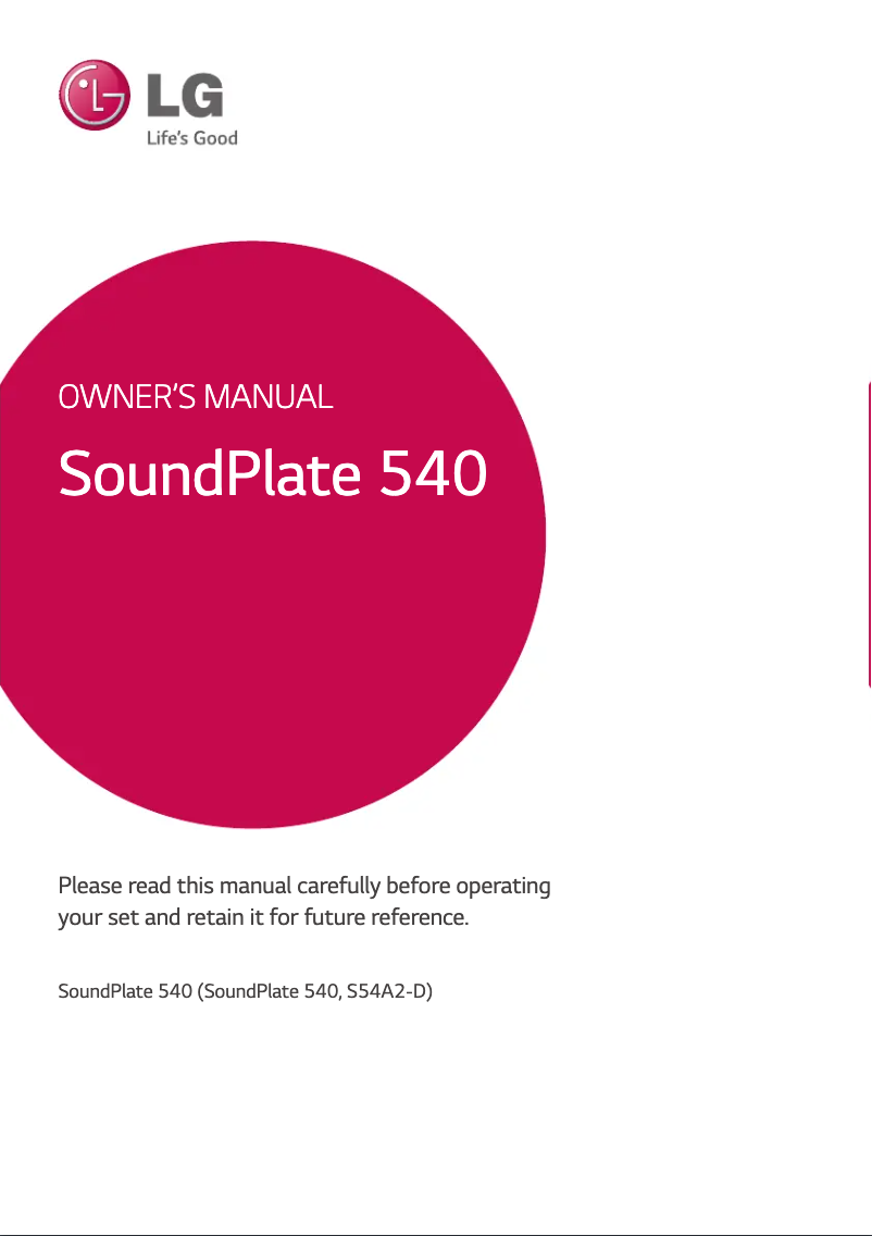 Page 1 de la notice Manuel utilisateur LG SoundPlate 540