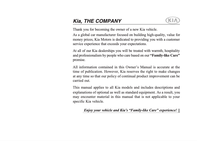Page 1 de la notice Manuel utilisateur Kia Quoris (2015)