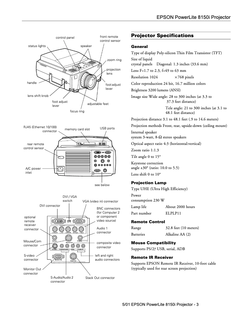 Imagen de la primera página del manual del dispositivo PowerLite 8150i