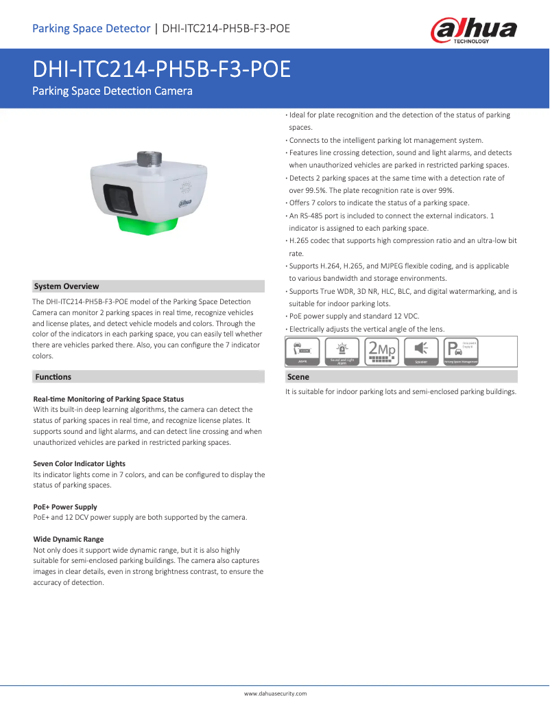Page 1 de la notice Fiche technique Dahua Technology ITC214-PH5B-F3-POE