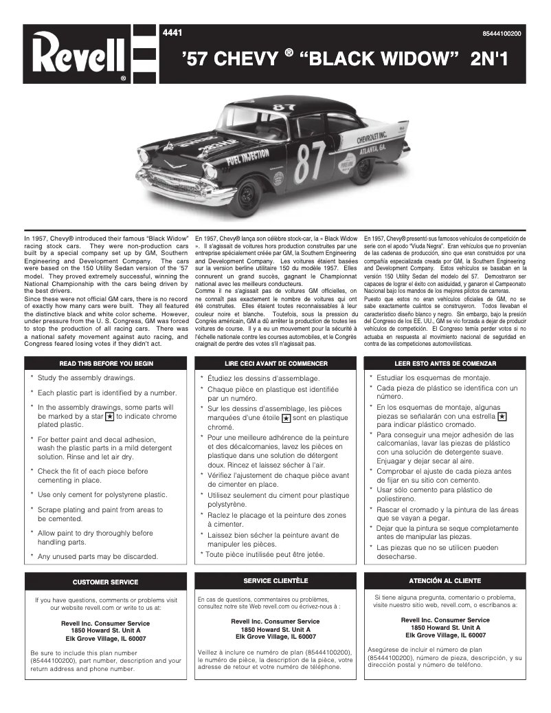 Page n°1 - Manuel utilisateur Revell '57 Chevy Black Widow 2 'n 1