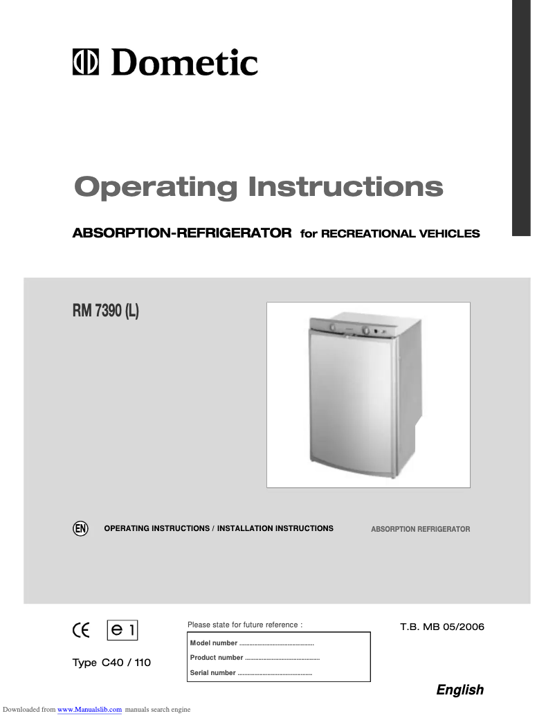 Page 1 de la notice Manuel utilisateur Dometic RM 7390