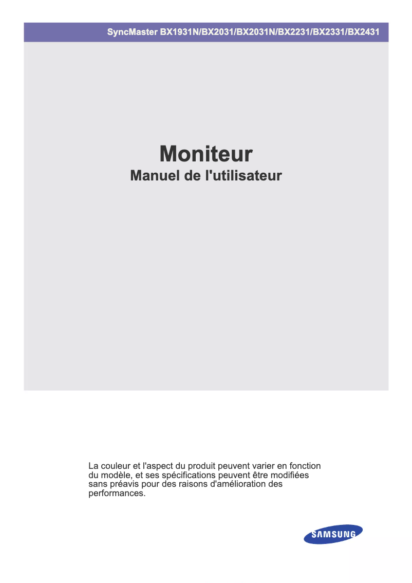Page 1 de la notice Manuel utilisateur Samsung SyncMaster BX1931N