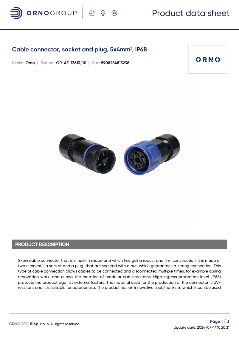 Página 1 del manual Ficha técnica ORNO OR-AE-13613/10