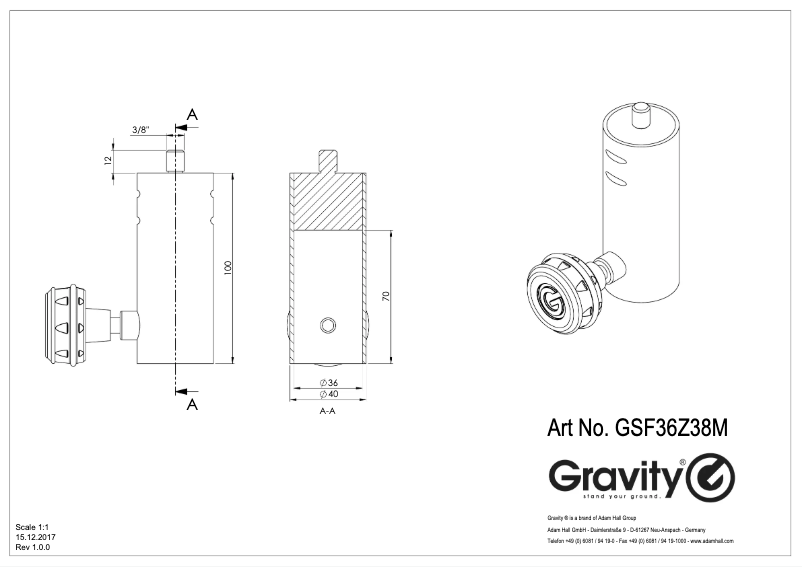 Page 1 de la notice Fiche technique Gravity SF 36 Z 38 M