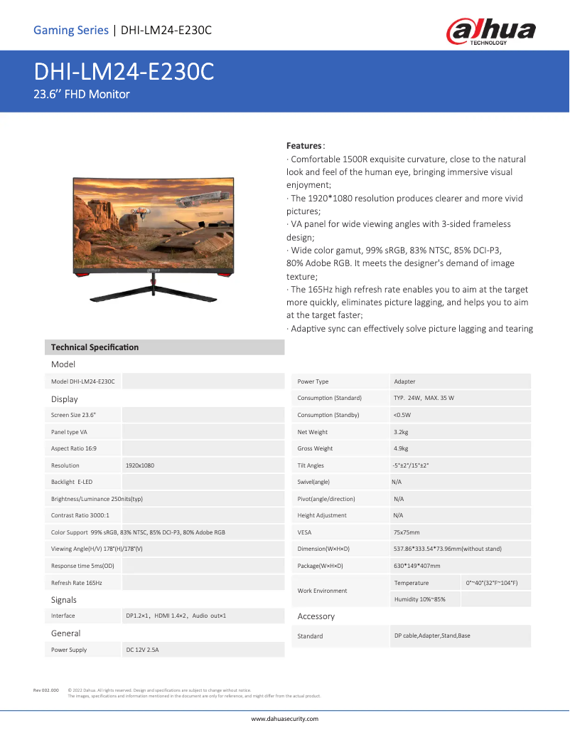 Page n°1 - Fiche technique Dahua Technology LM24-E230C