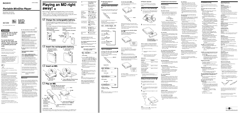 Page 1 de la notice Manuel utilisateur Sony MZ-E55