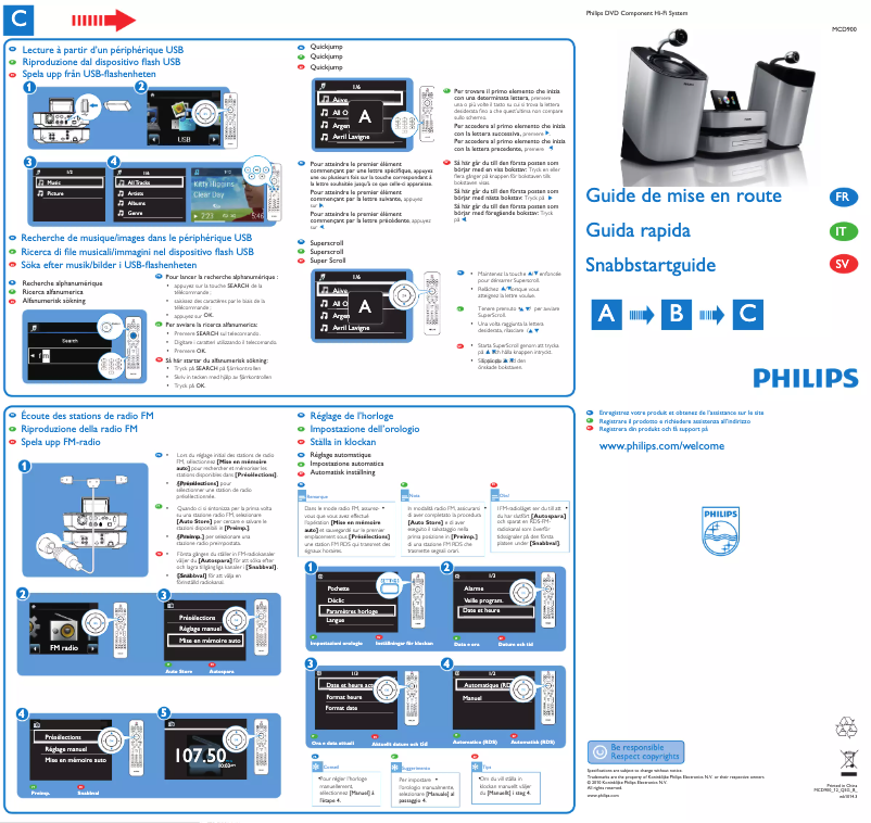 Page 1 de la notice Manuel utilisateur Philips MCD900