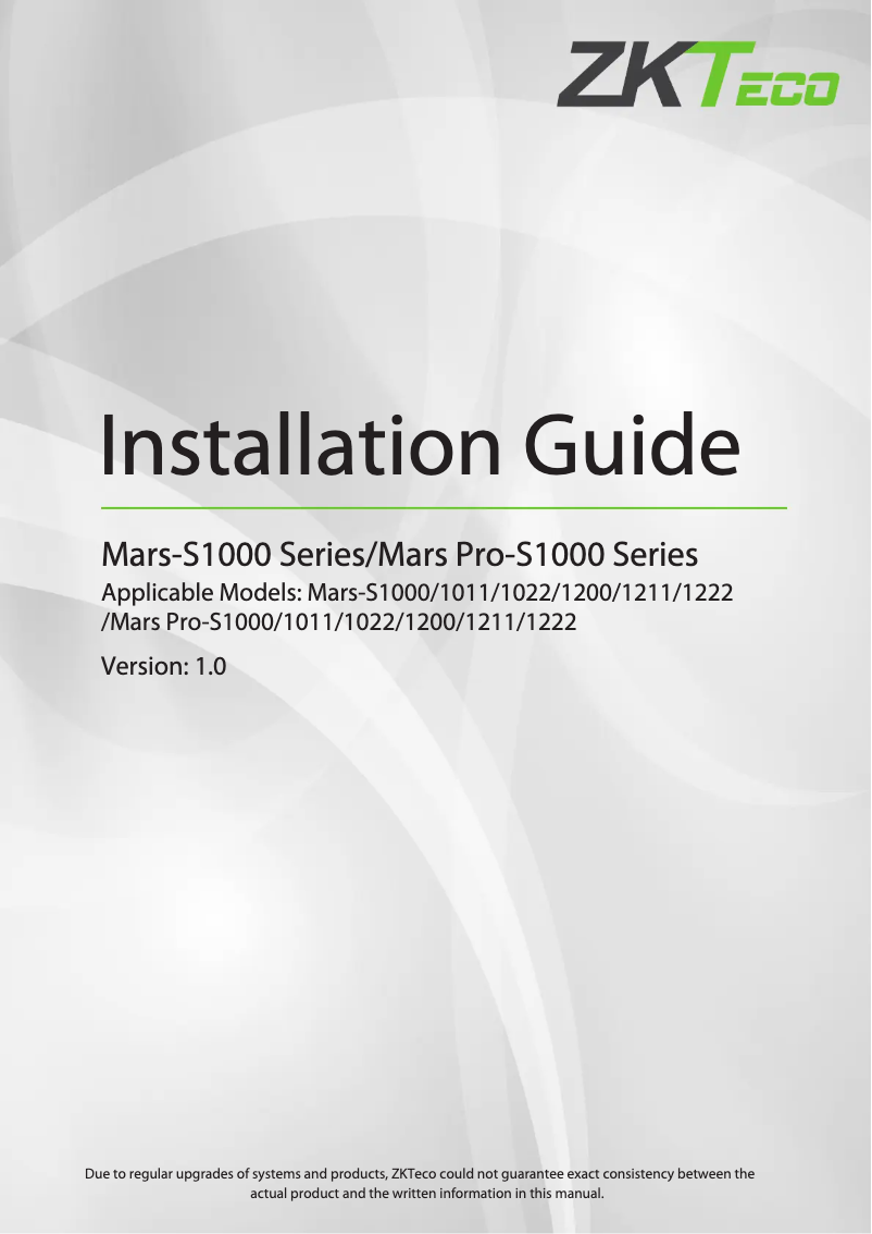 Page 1 de la notice Guide d'installation ZKTeco Mars Pro-S1000
