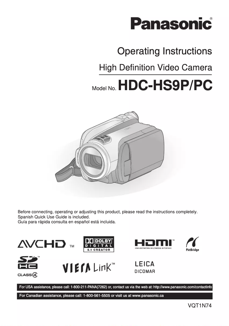 Page 1 de la notice Manuel utilisateur Panasonic HDC-HS9
