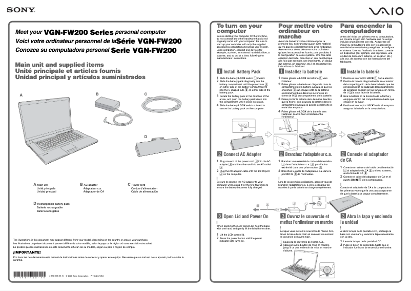 Image de la première page du manuel de l'appareil Vaio VGN-FW235D