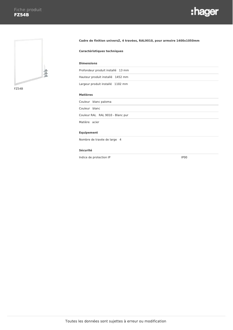 Page n°1 - Manuel utilisateur Hager FZ54B