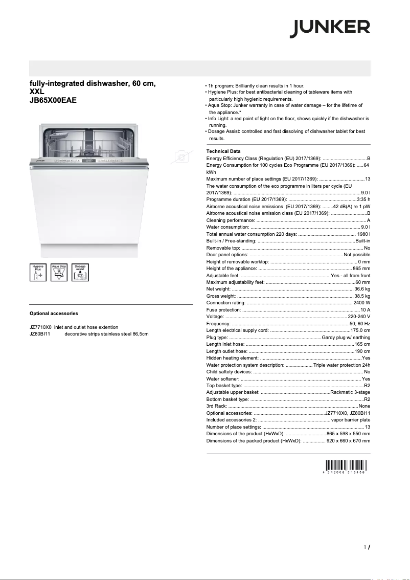 Image de la première page du manuel de l'appareil JB65X00EAE