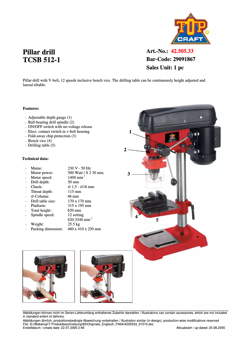 Page n°1 - Manuel utilisateur Topcraft TCSB 512/1