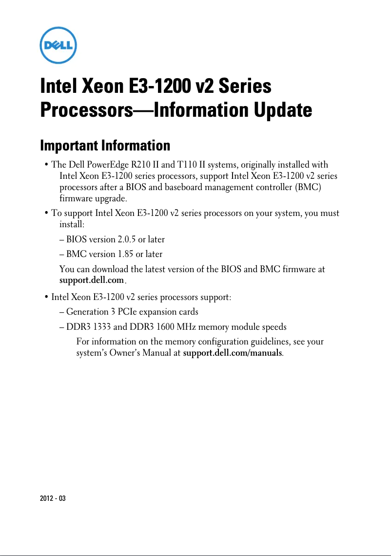 Page 1 de la notice Manuel utilisateur Dell PowerEdge R210 II