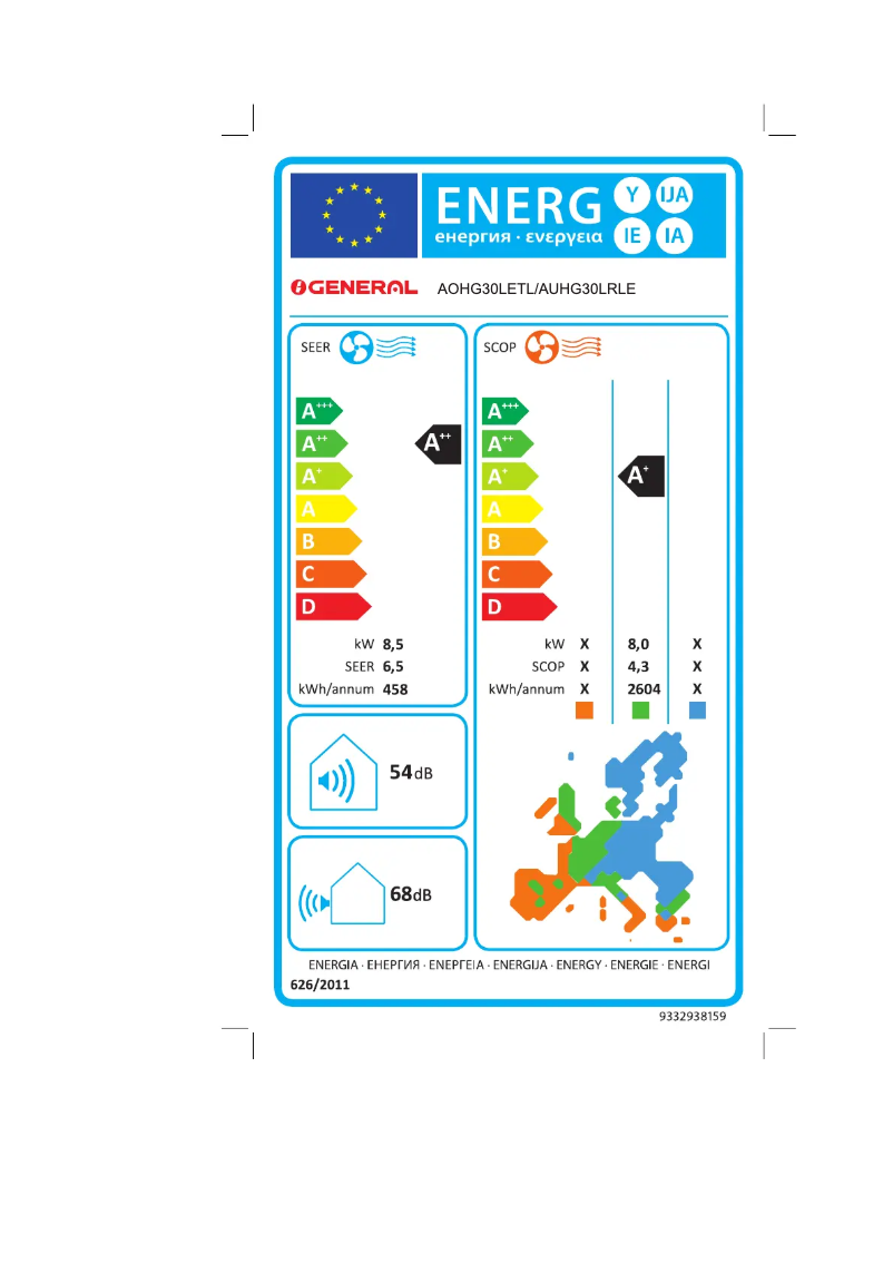 Página 1 del manual Etiqueta energética Fujitsu AUHG30LRLE