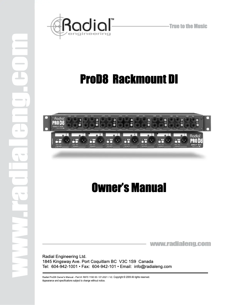 Page 1 de la notice Manuel utilisateur Radial Engineering Pro D8