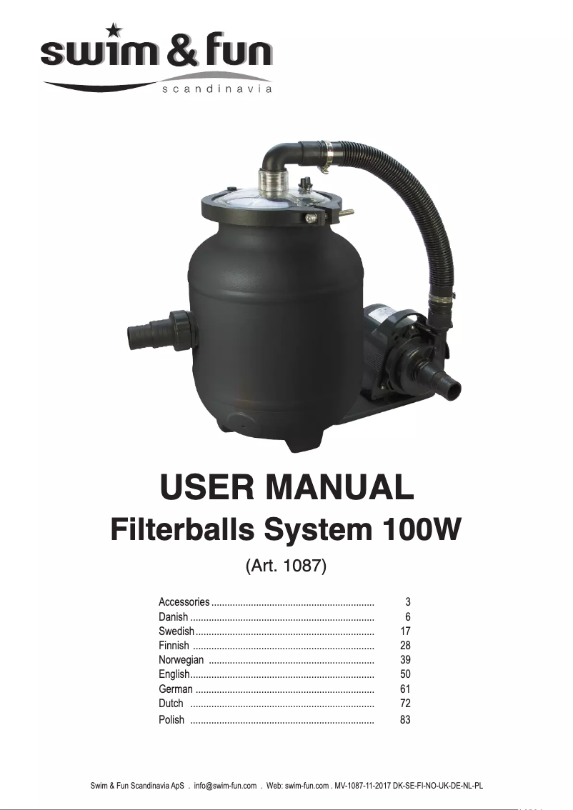 Page 1 of the manual User Manual Swim & Fun Filterballs System 100W