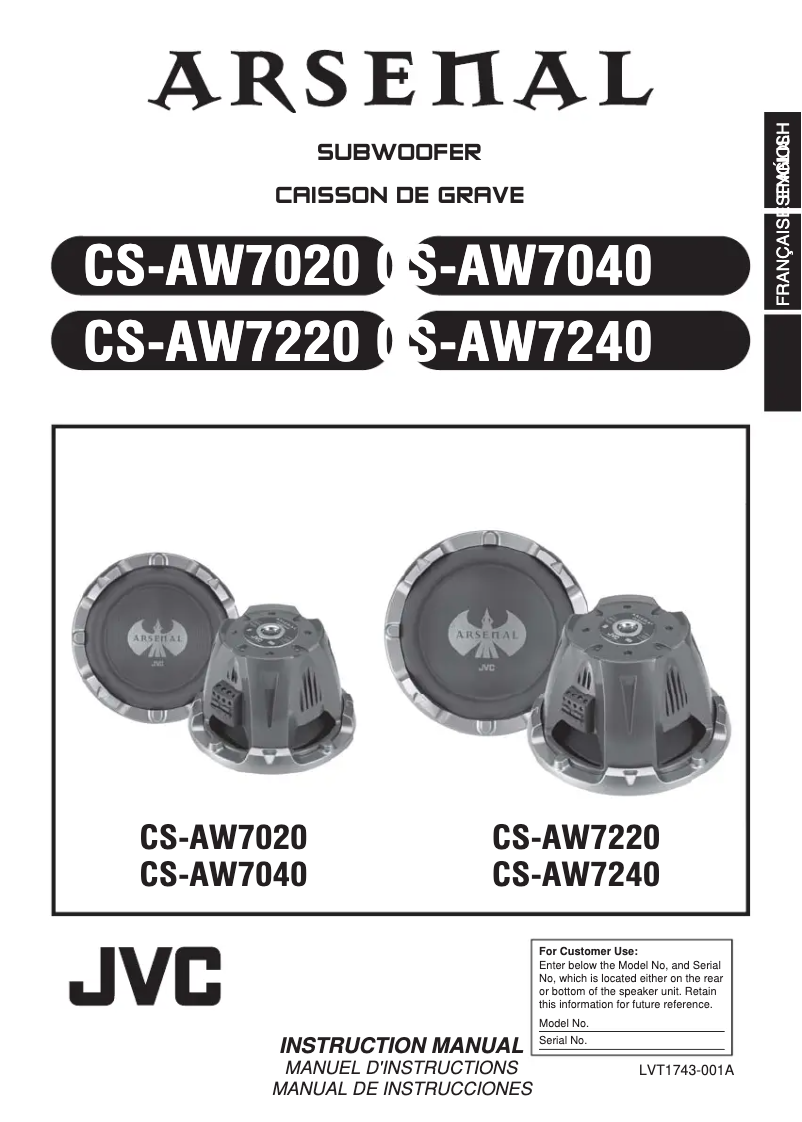 Page 1 de la notice Manuel utilisateur JVC Arsenal CS-AW7040