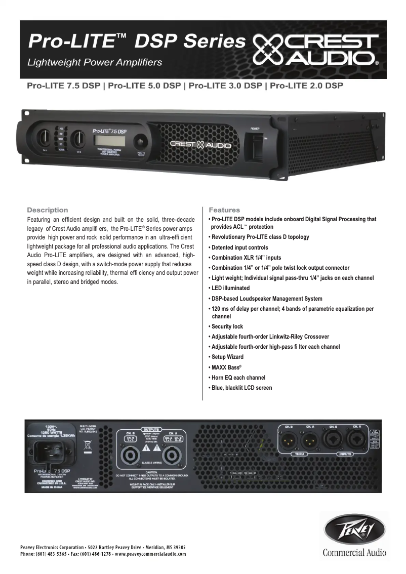 Page n°1 - Fiche technique Peavey Pro-LITE 2.0 DSP