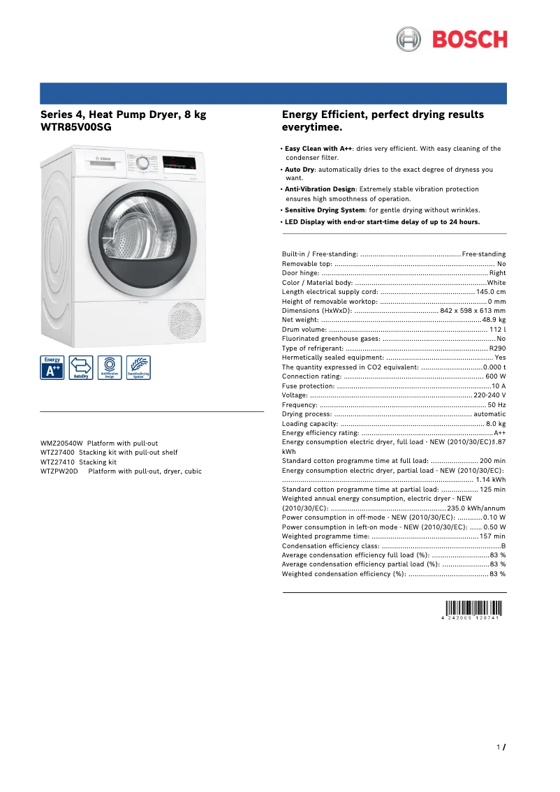 Image de la première page du manuel de l'appareil WTR85V00SG