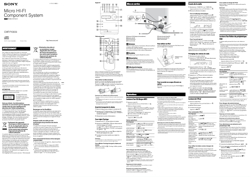 Page 1 de la notice Manuel utilisateur Sony CMT-FX300i