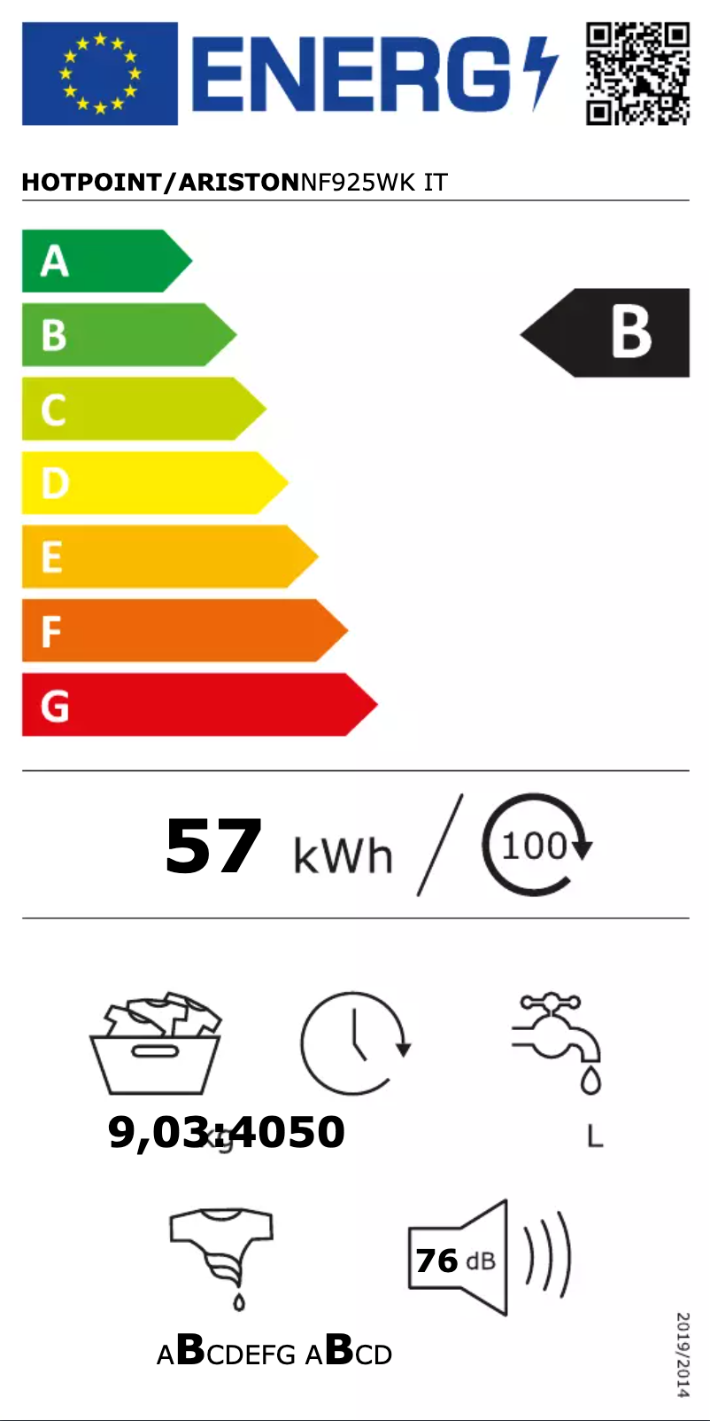 Page 1 de la notice Manuel utilisateur Hotpoint NF925WK IT
