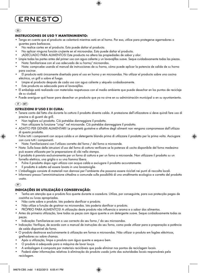 Page n°1 - Manuel utilisateur Ernesto Z31800