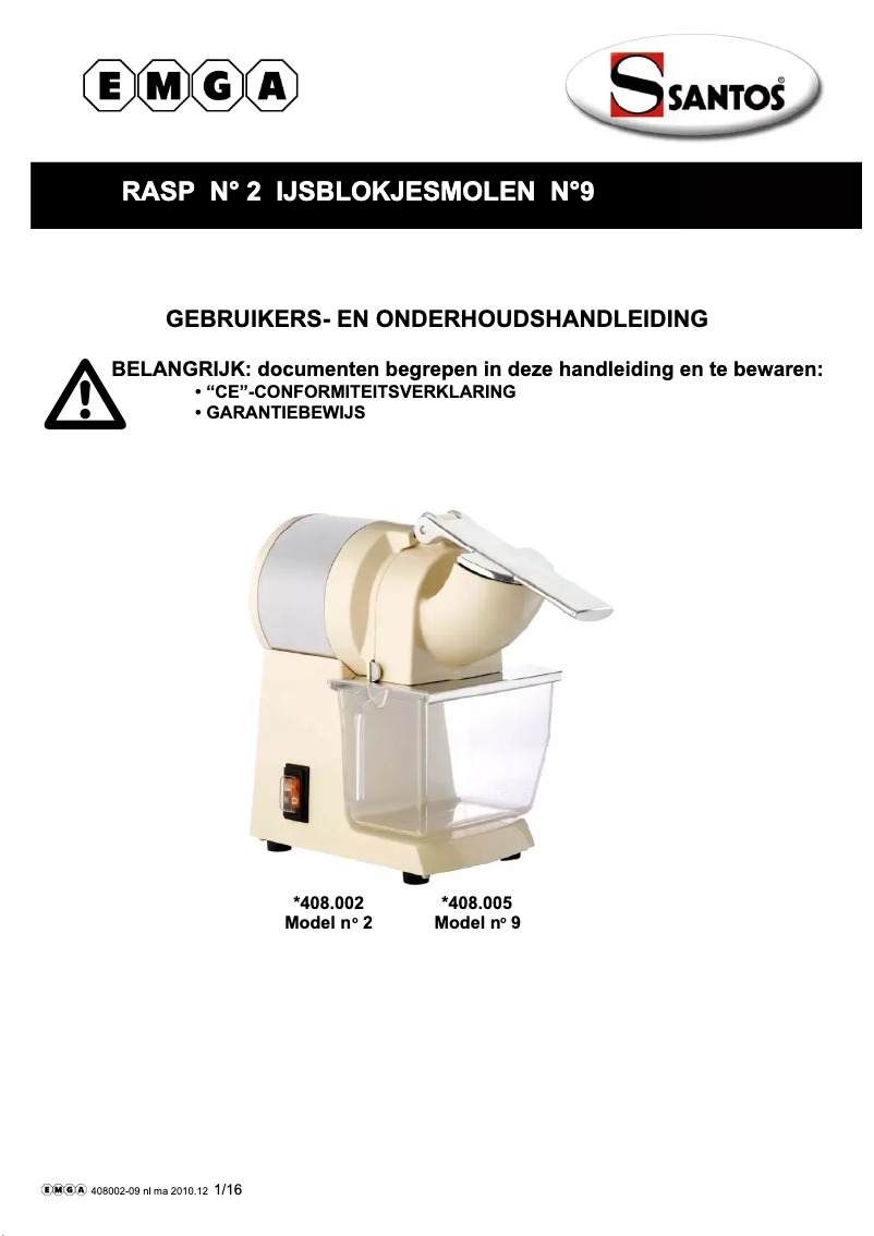 Page 1 de la notice Manuel utilisateur Santos Model No.2