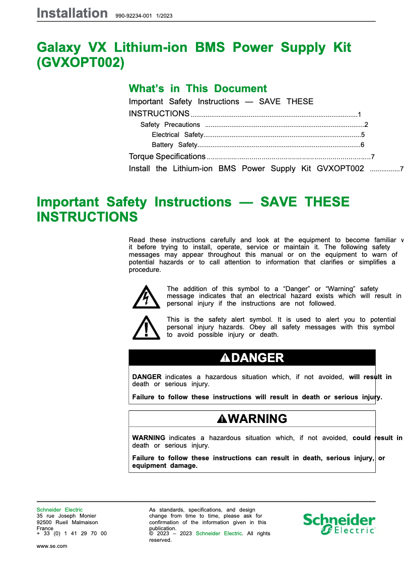 Page n°1 - Manuel utilisateur APC Galaxy VX GVXOPT002