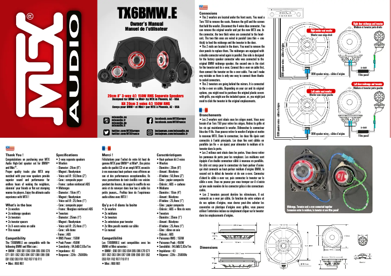Page 1 de la notice Manuel utilisateur MTX Audio TX6BMW.E