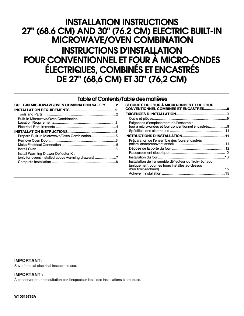 Page n°1 - Guide d'installation KitchenAid Pro Line KEMS309BSP