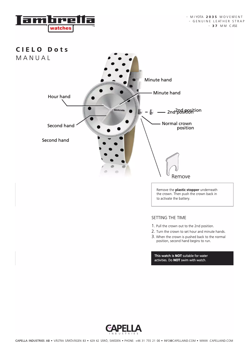 First page image of the manual for Cielo Dots