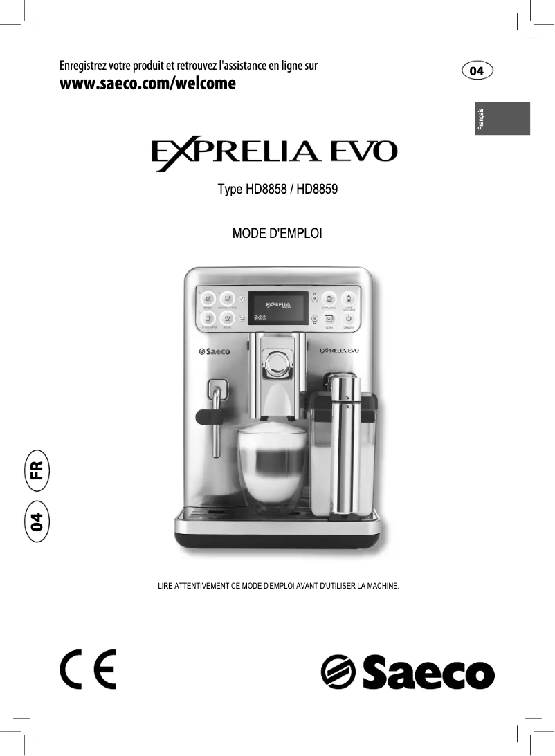 Image de la première page du manuel de l'appareil Saeco Exprelia HD8859