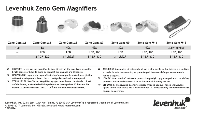 Page 1 de la notice Manuel utilisateur Levenhuk Zeno Gem M13